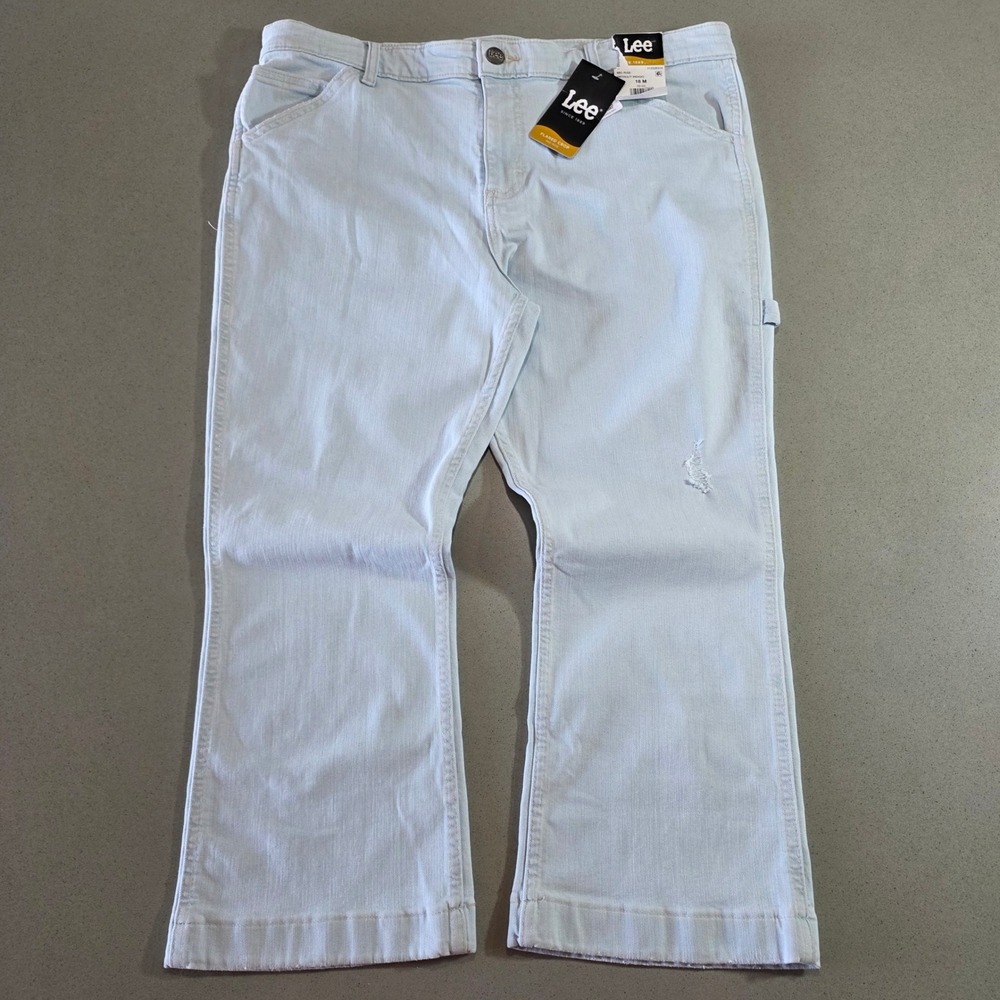 Lee Womens Flared Crop Mid Rise Carpenter Jeans Light Wash Blue 18M NEW